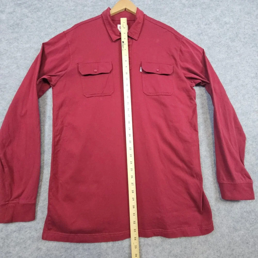 Levi's‎ Men's Burgundy Long Sleeve Pocket Polo Shirt Size XL 100% Cotton SPOTS